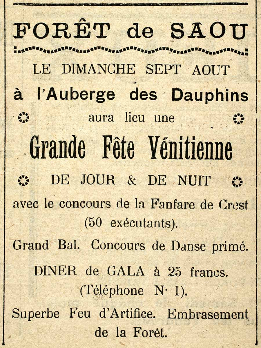 Annonce de la fête vénitienne de 1932 parue dans le journal Le Crestois.